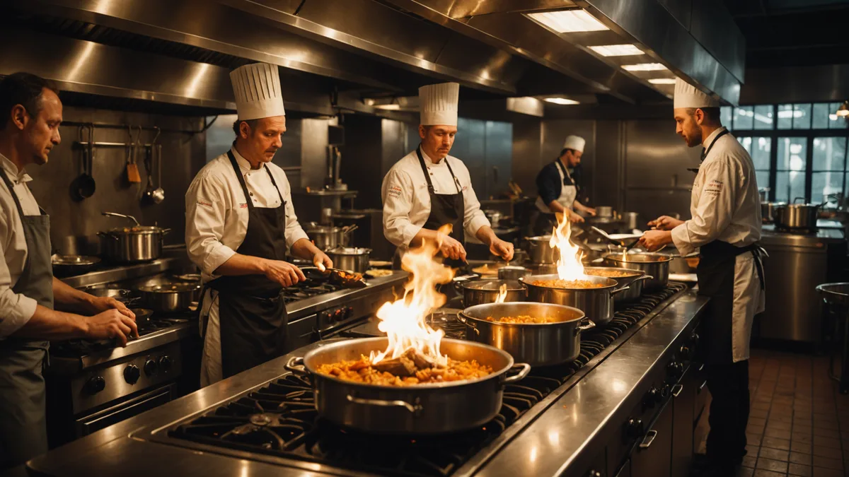 Restaurant dining room during a busy dinner service