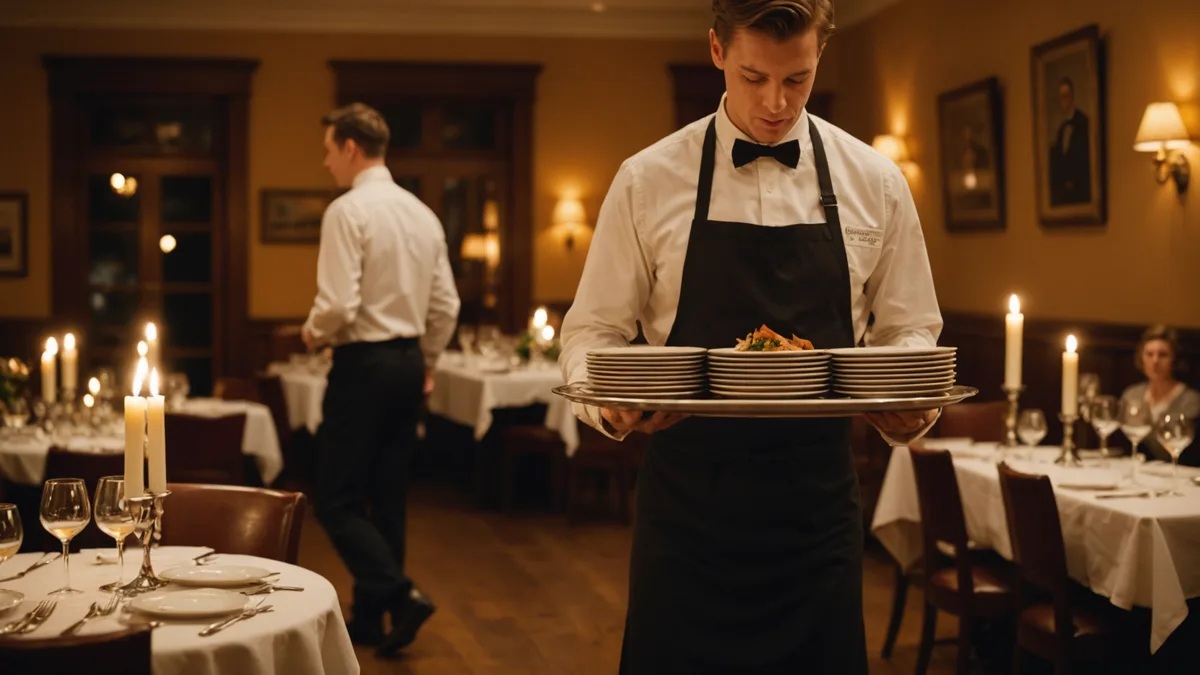 Restaurant server looking stressed during service
