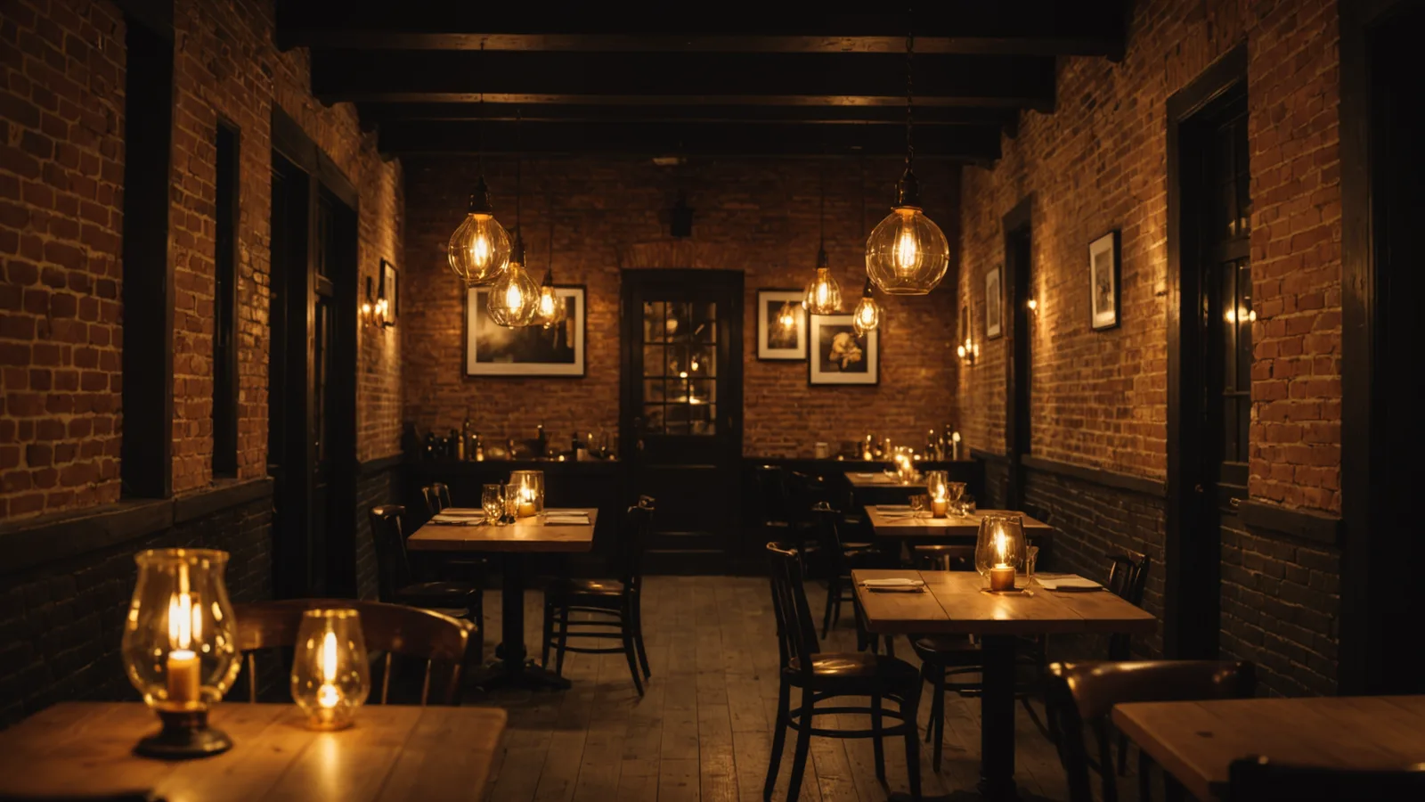 Restaurant interior, warm lighting, busy service